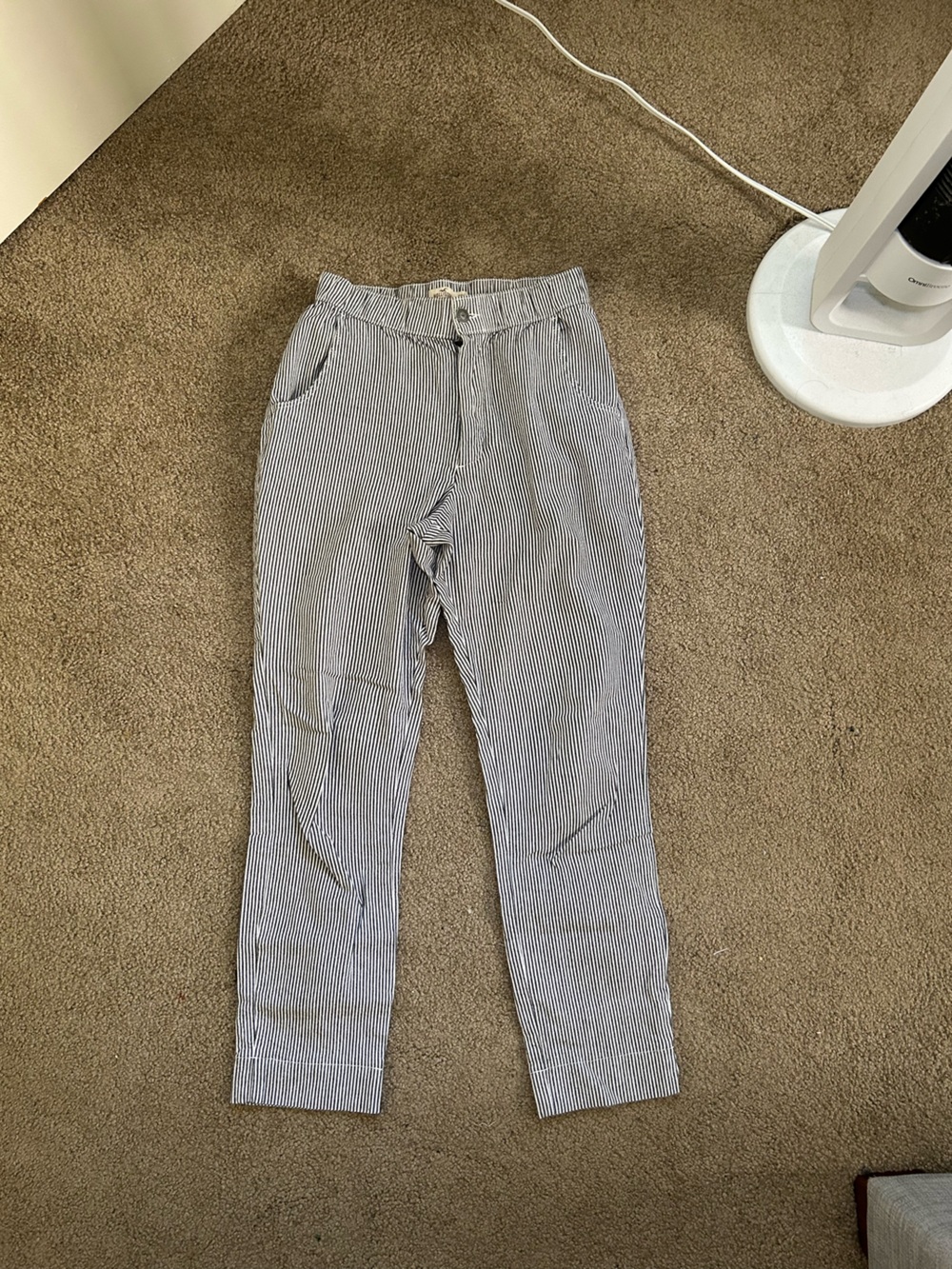 Hollister Grey and White Striped Linen Pants